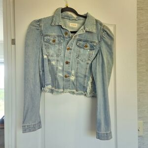 Mono B Light Blue Distressed Crop Jean Jacket Size L BNWT